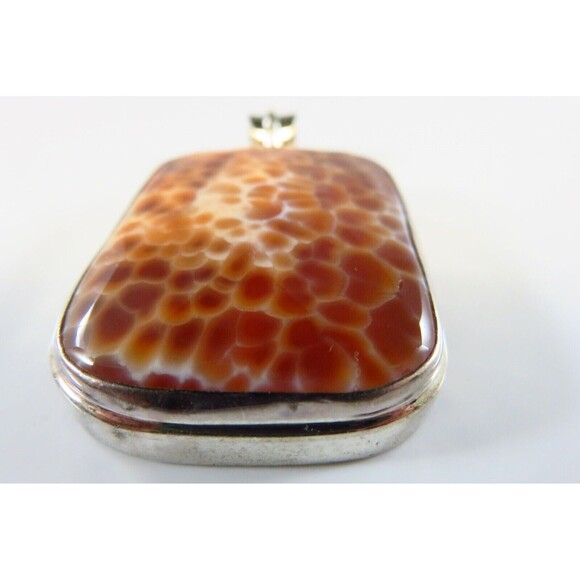 Large Sterling Silver Faceted Imitation Crab Agate Omega Style Pendant 2 1/4" Dr - Picture 3 of 9